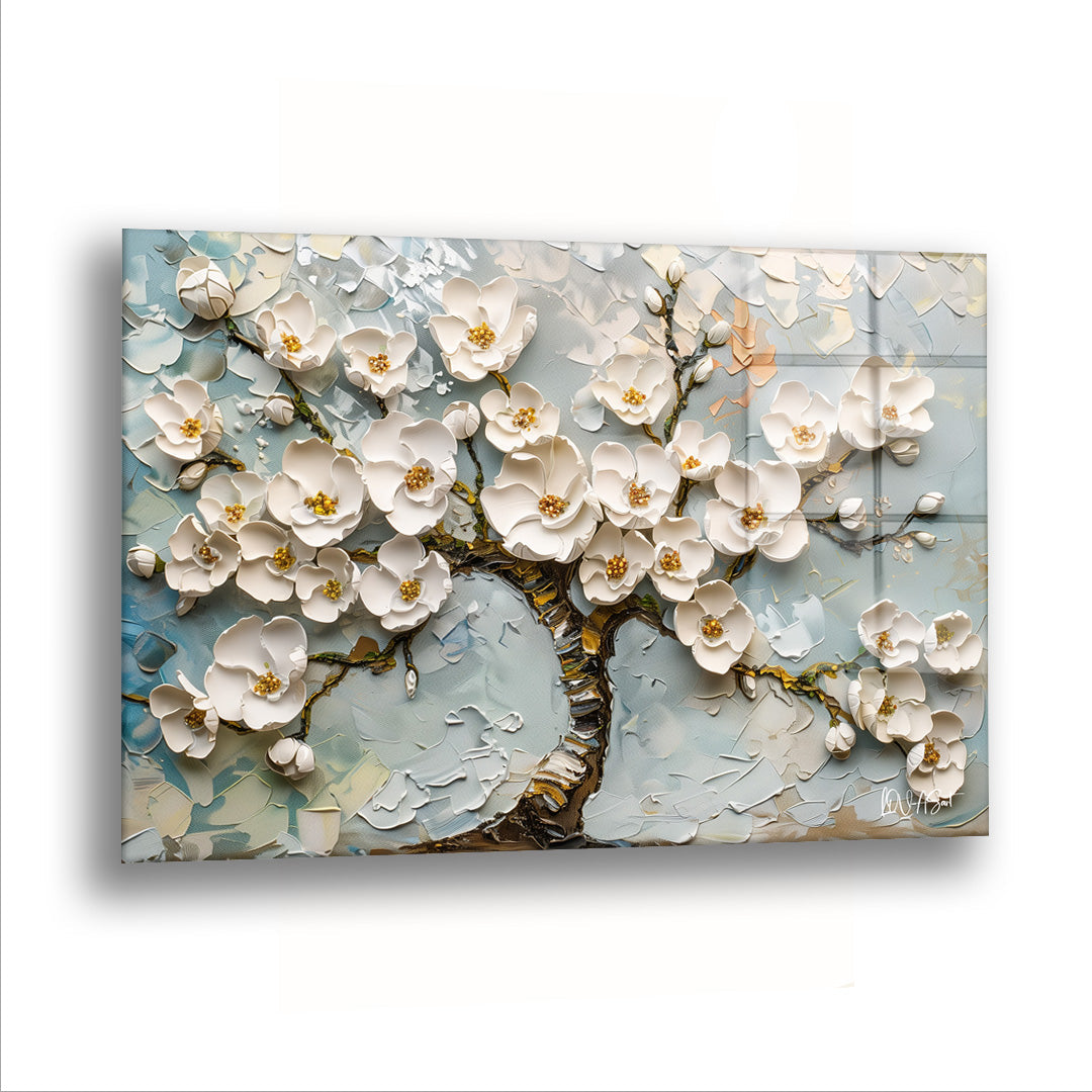 Ağacı Kaplamış Çiçekler - Cam Tablo