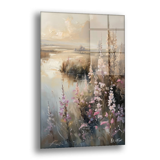 Göl Kenarı Çiçekler - Cam Tablo