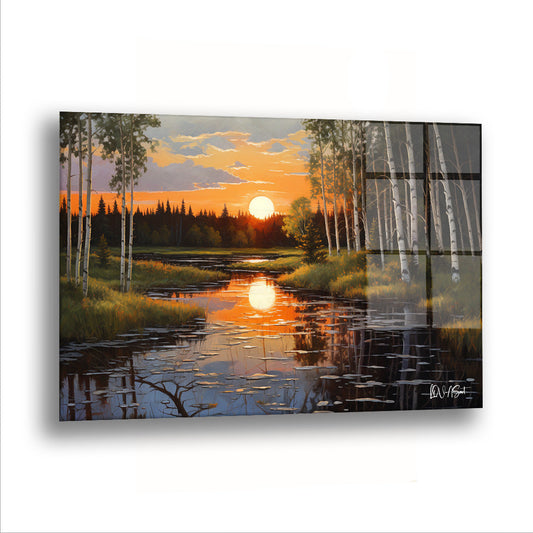Gün Batımındaki Sular Arazisi - Cam Tablo