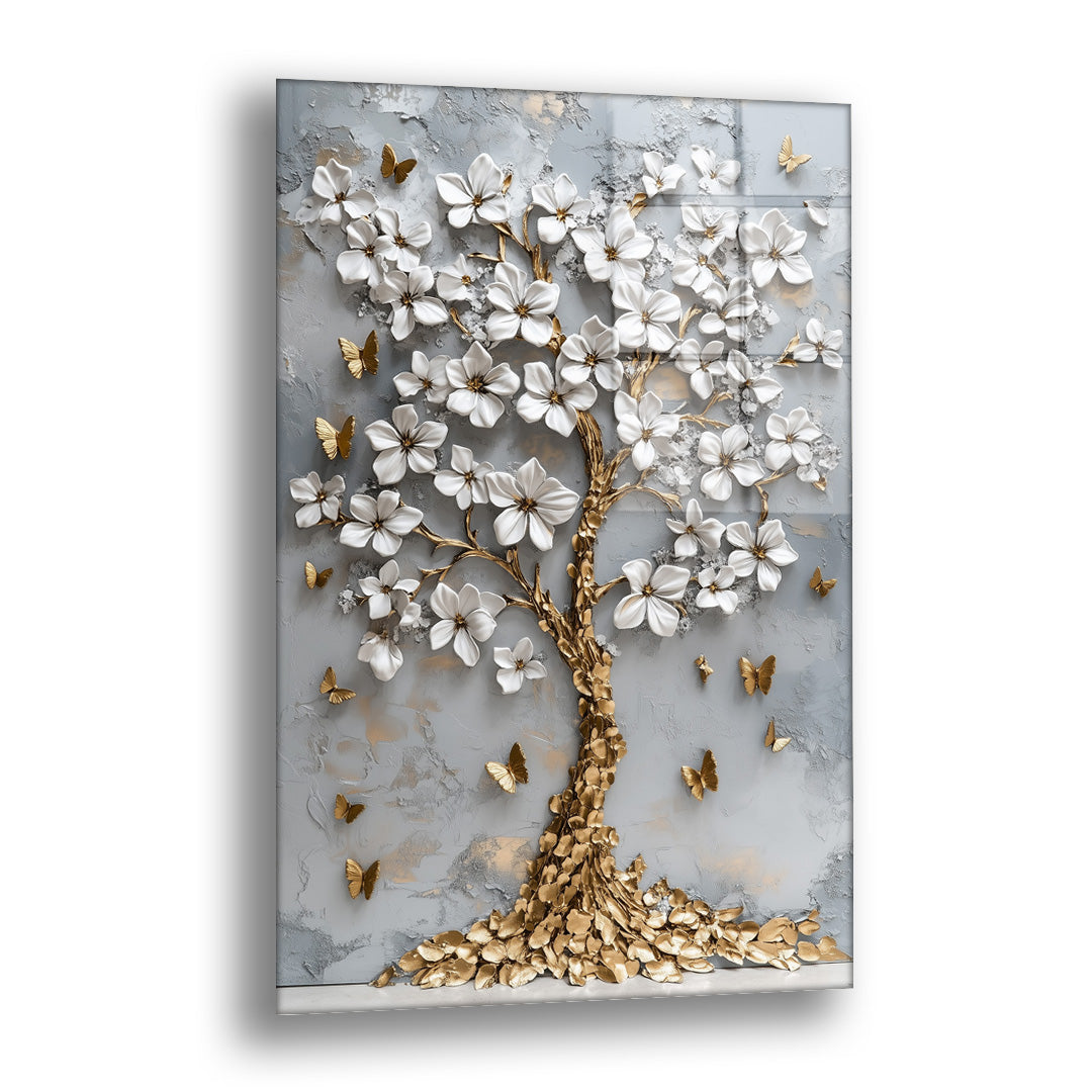 Kelebekli Ağaç - Cam Tablo