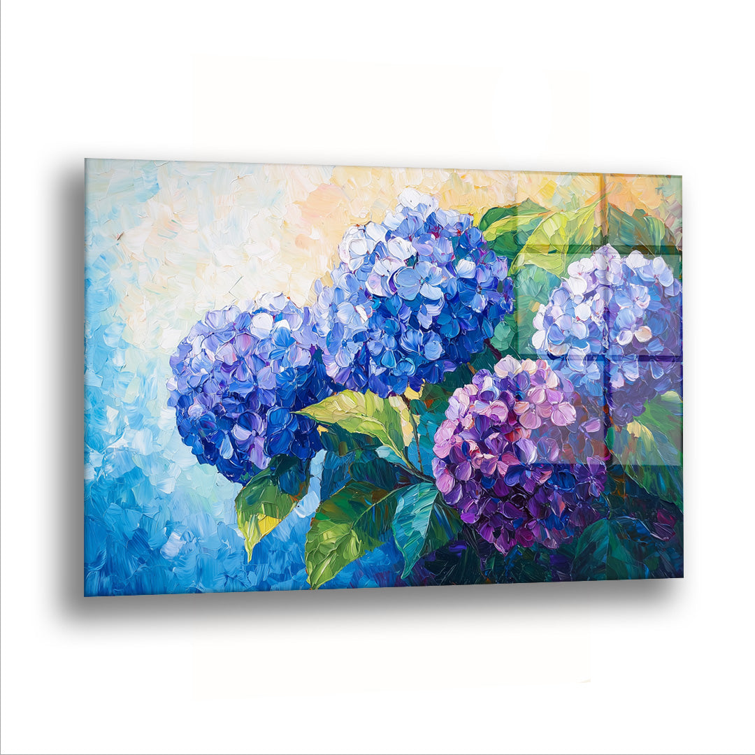 Mavi ve Mor Ortancalar - Cam Tablo