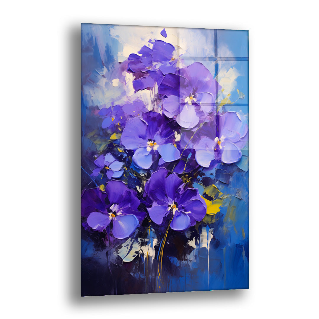 Mor Menekşeler - Cam Tablo