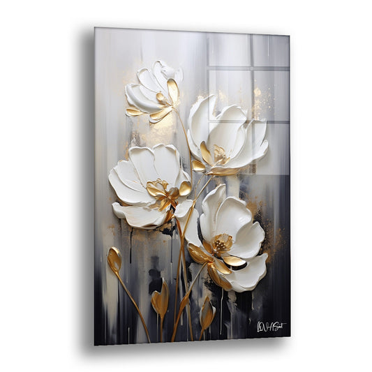 Altın Tozlu Çiçekler - Cam Tablo