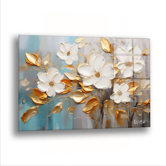 Altın Umut Çiçekleri - Cam Tablo