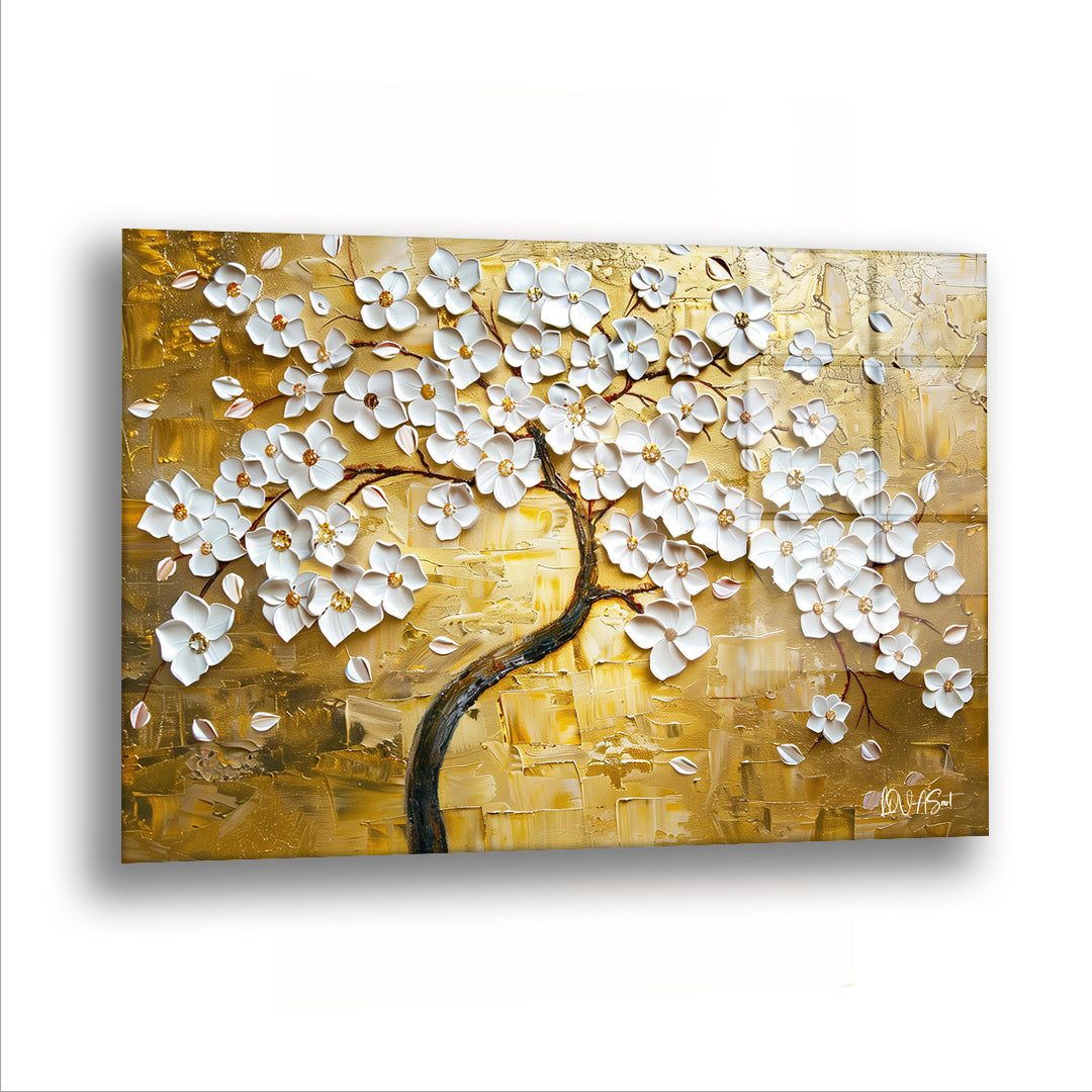 Altın Üstü Çiçek - Cam Tablo