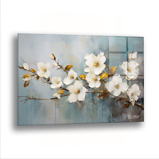 Sarı Tomurcuklu Çiçekler - Cam Tablo