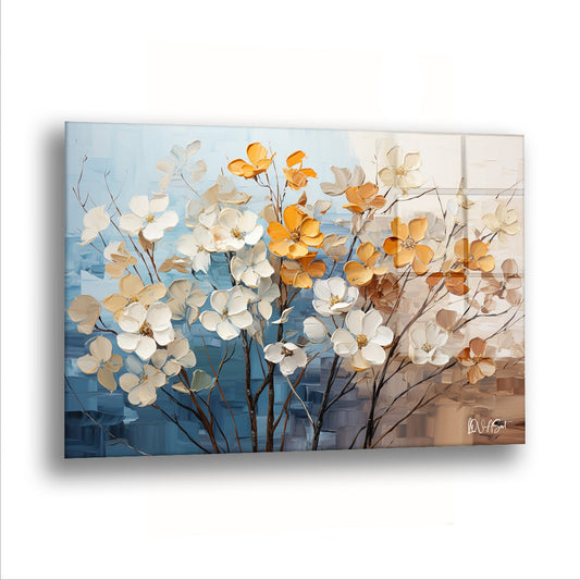 Sarı Turuncu Çiçekler - Cam Tablo