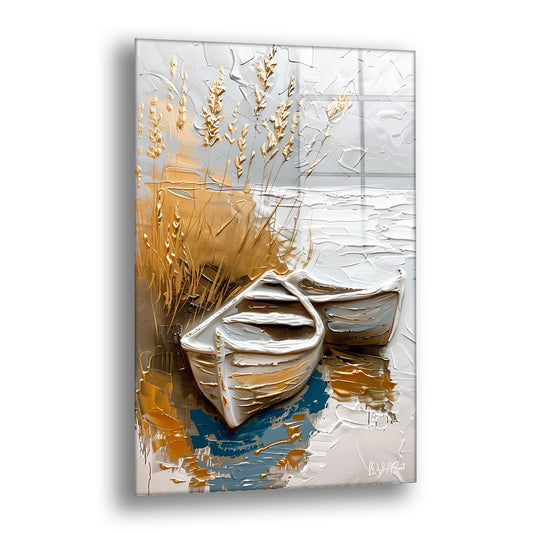 Sazlıktaki Kayıklar - Cam Tablo