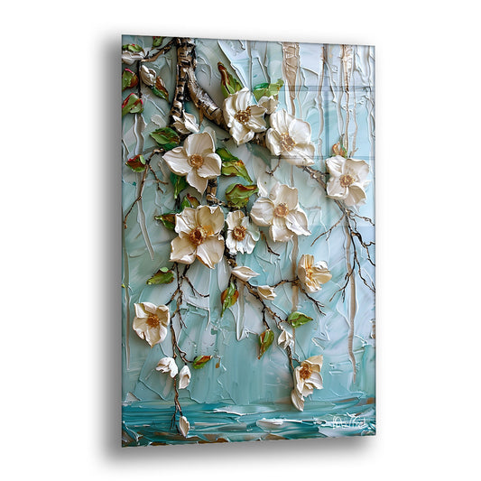 Yere Uzanan Çiçekler - Cam Tablo