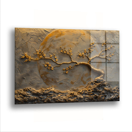 Bronz Ağaç ve Ay - Cam Tablo