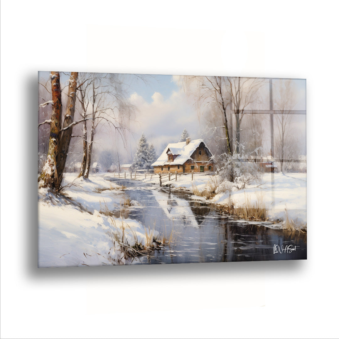 Buz Tutmuş Göl - Cam Tablo