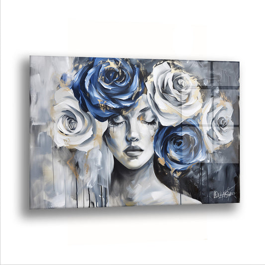 Çiçek ve Kadın - Cam Tablo