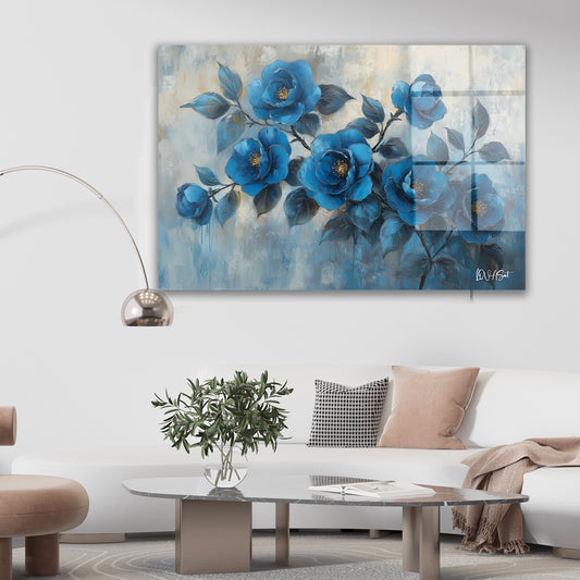 Abstract Mavi cam tablo — duvarda dekorasyon görünümü