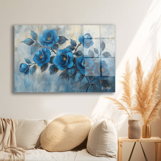 Abstract Mavi cam tablo — iç mekân uygulama örneği
