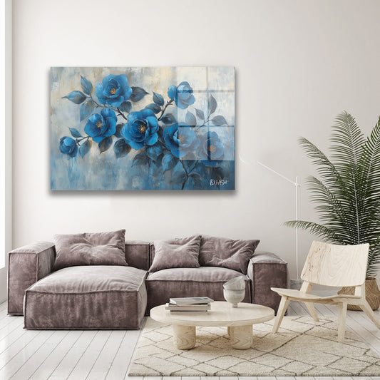 Abstract Mavi cam tablo — farklı açıdan görünüm