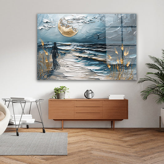 Abstract Sahil Yürüyüşü cam tablo — farklı açıdan görünüm