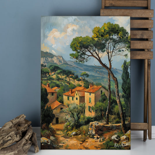 Ağaçlı Provence Köyü kanvas tablo — farklı açıdan görünüm