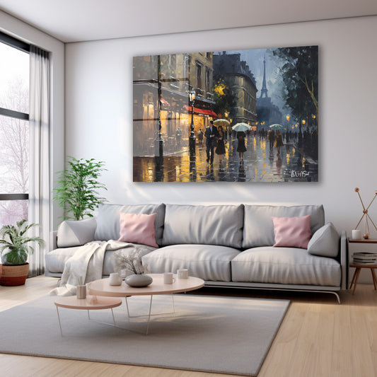 Akşam Paris Sokağı cam tablo — farklı açıdan görünüm