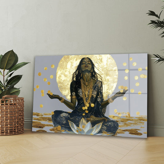 Altın Ay Meditasyonu cam tablo — iç mekân uygulama örneği