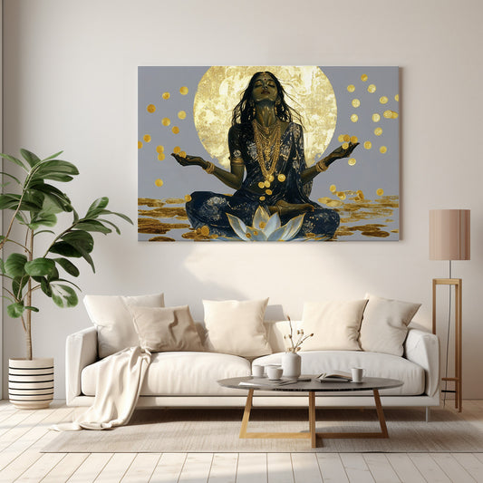 Altın Ay Meditasyonu kanvas tablo — duvarda dekorasyon görünümü
