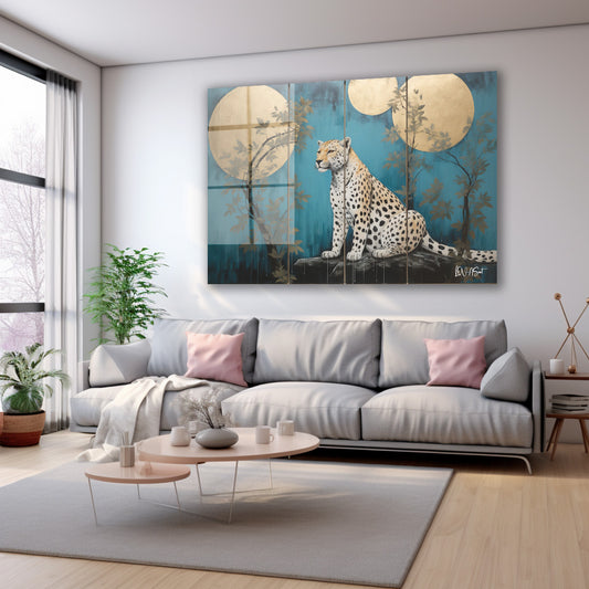 Altın Aylı Leopar cam tablo — farklı açıdan görünüm