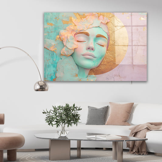 Altın Aylı Pastel Yüz cam tablo — farklı açıdan görünüm
