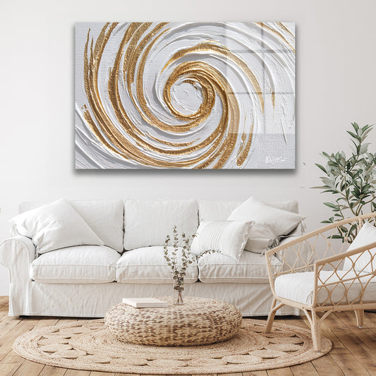 Altın Beyaz Spiral cam tablo — duvarda dekorasyon görünümü