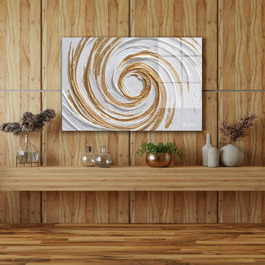 Altın Beyaz Spiral cam tablo — farklı açıdan görünüm