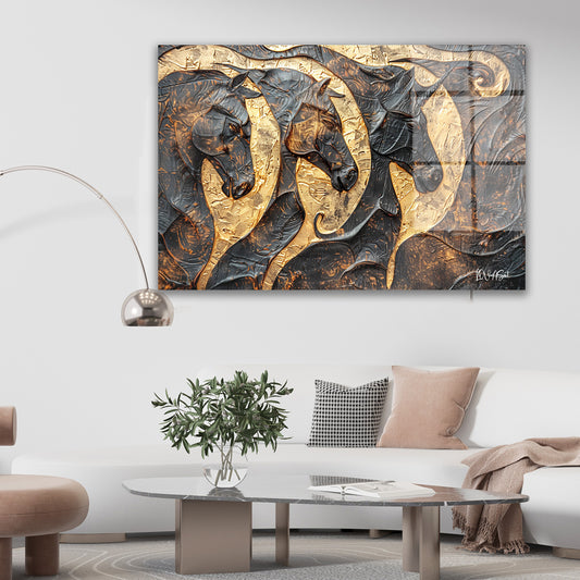 Altın Fil Kabartması cam tablo — duvarda dekorasyon görünümü