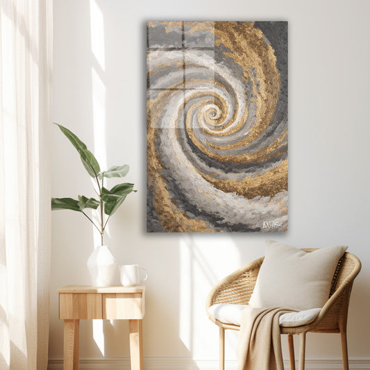 Altın Gri Spiral cam tablo — duvarda dekorasyon görünümü
