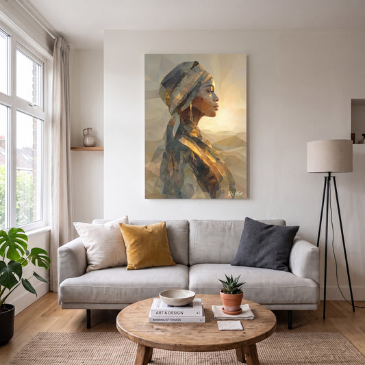 Altın Işıkta Kadın kanvas tablo — duvarda dekorasyon görünümü