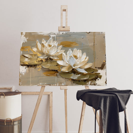 Altın Lotus kanvas tablo — çiçek temalı duvar dekorasyonu