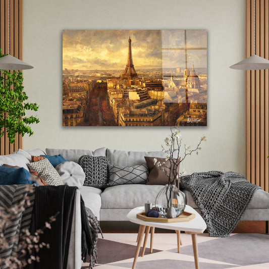 Altın Paris Çatıları cam tablo — duvarda dekorasyon görünümü