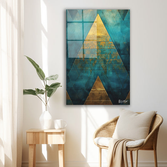 Altın Piramit cam tablo — duvarda dekorasyon görünümü