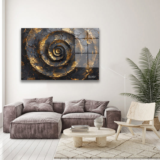 Altın Siyah Spiral cam tablo — duvarda dekorasyon görünümü