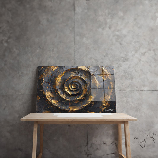 Altın Siyah Spiral cam tablo — farklı açıdan görünüm