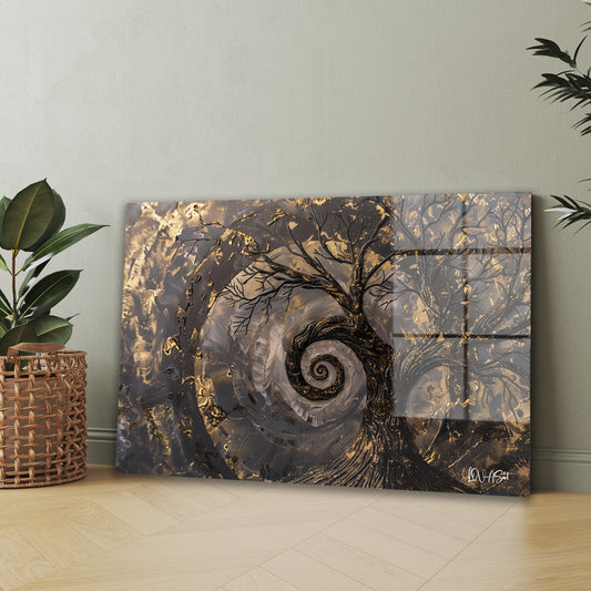 Altın Spiral Ağaç cam tablo — iç mekân uygulama örneği