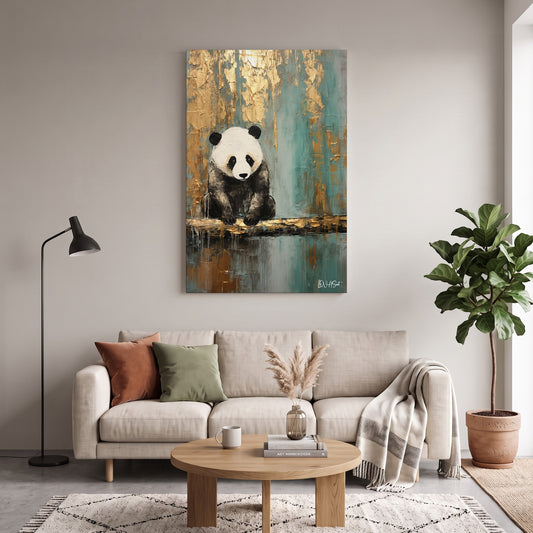 Altın Turkuaz Panda kanvas tablo — duvarda dekorasyon görünümü