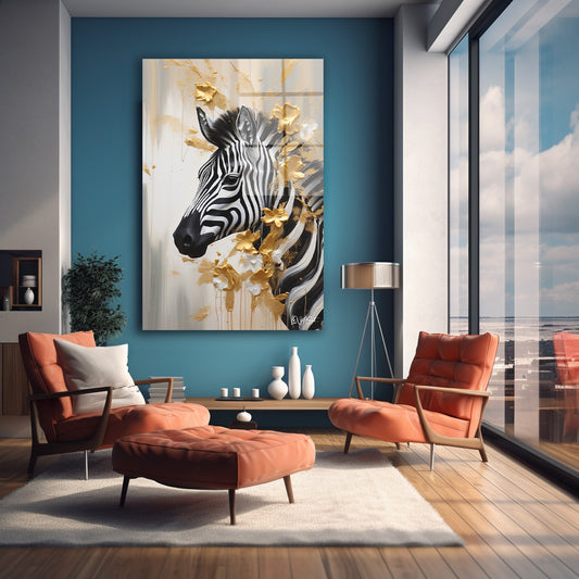Altın Yeleli Zebra cam tablo — farklı açıdan görünüm