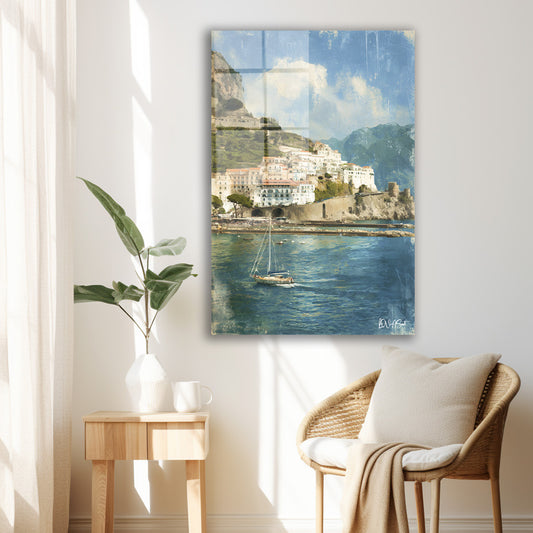 Amalfi Koyu cam tablo — duvarda dekorasyon görünümü