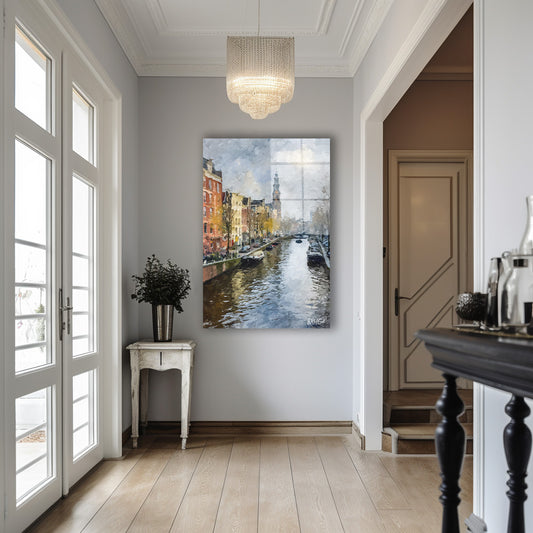 Amsterdam Kanalı cam tablo — iç mekân uygulama örneği