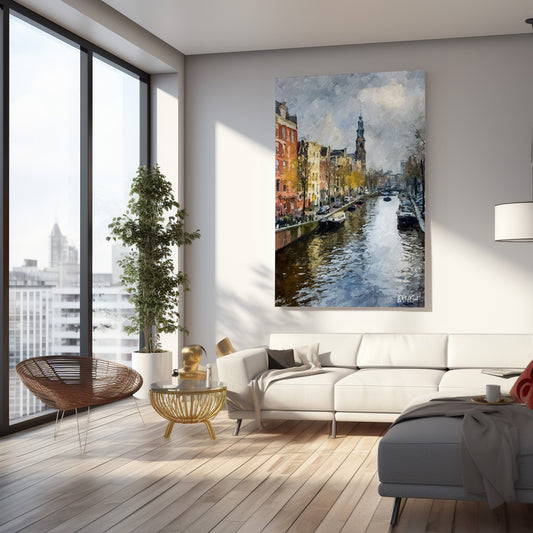 Amsterdam Kanalı kanvas tablo — iç mekân uygulama örneği
