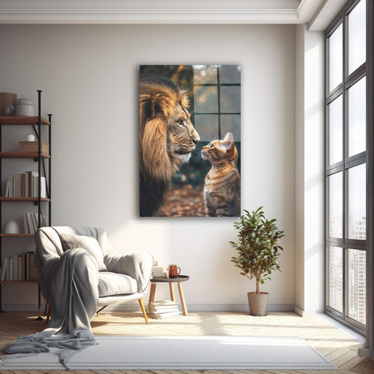 Aslan ve Kedi Yavrusu cam tablo — farklı açıdan görünüm