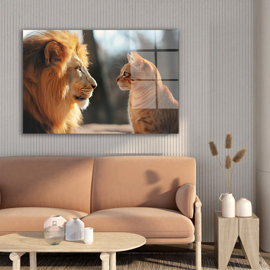 Aslan ve Turuncu Kedi cam tablo — farklı açıdan görünüm