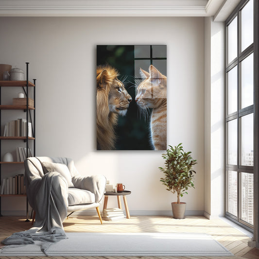Aslanlar ve Sarı Kedi cam tablo — farklı açıdan görünüm