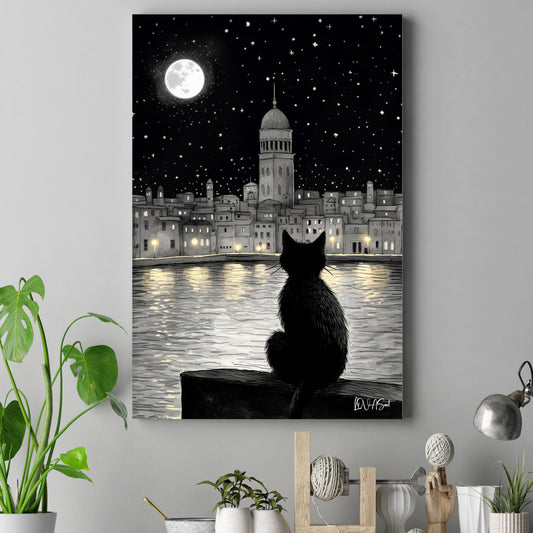 Ay Işığında Kara Kedi kanvas tablo — farklı açıdan görünüm