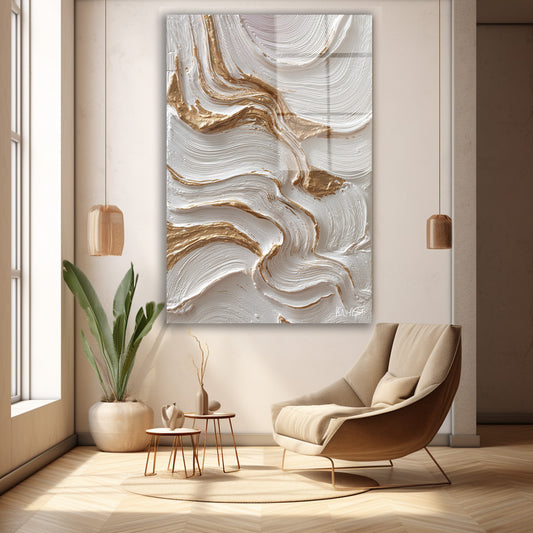 Beyaz Altın Dalgalar 2 cam tablo — duvarda dekorasyon görünümü