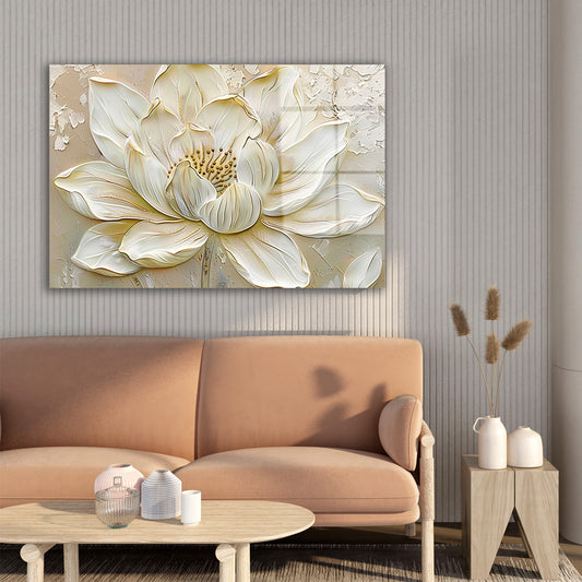 Beyaz Lotus 5 cam tablo — farklı açıdan görünüm