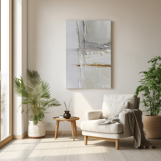 Beyaz Minimal Çizgi kanvas tablo — duvarda dekorasyon görünümü