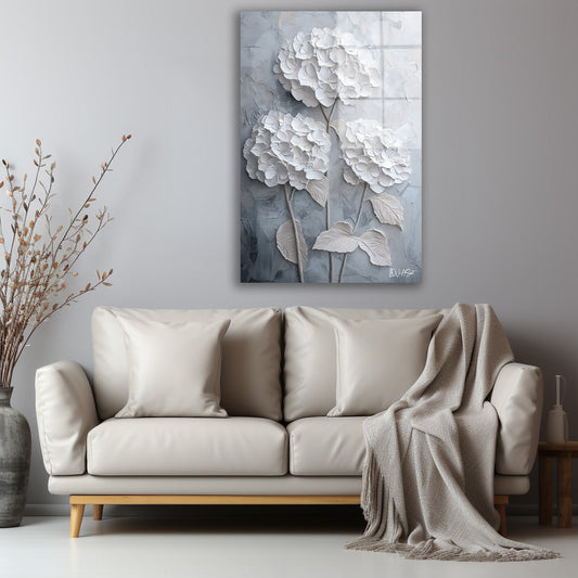 Beyaz Ortancalar - Cam Tablo